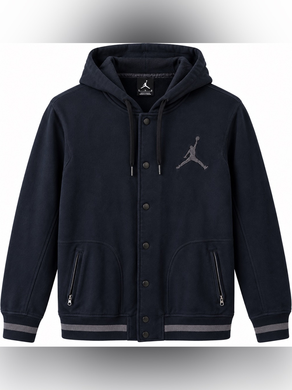Jordan Jumpman Black Hooded Snap Front Fleece Jacket Men’s Large Streetwear